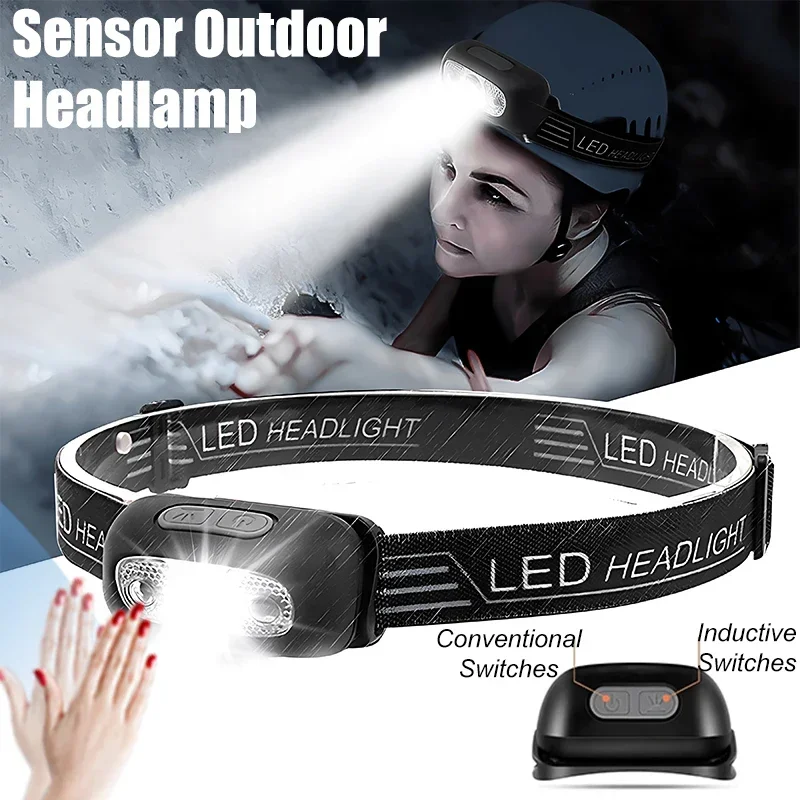 Headlamp Waterproof Rechargeable - Powerful LED Headlamp Adjustable Wave Sensor