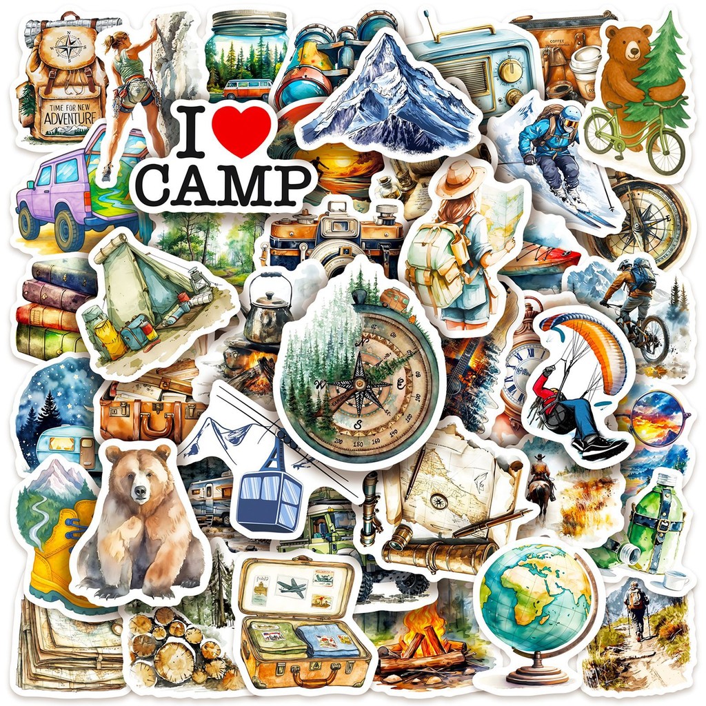 Outdoor Adventure Stores - 50PCS Outdoor Watercolor Camping Stickers -
