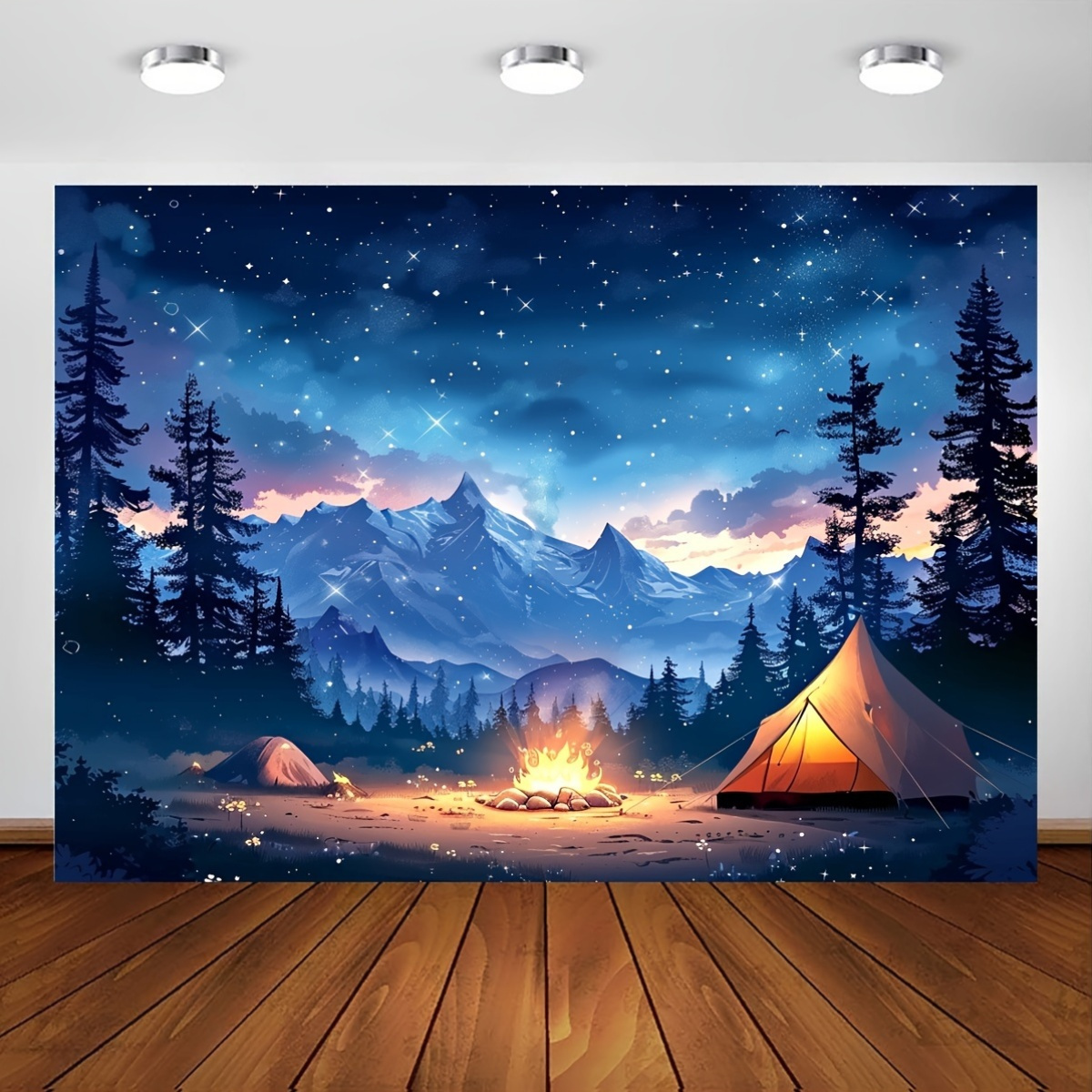 Outdoor Adventure Tent - 2D Flat, Starry Night Camping Backdrop